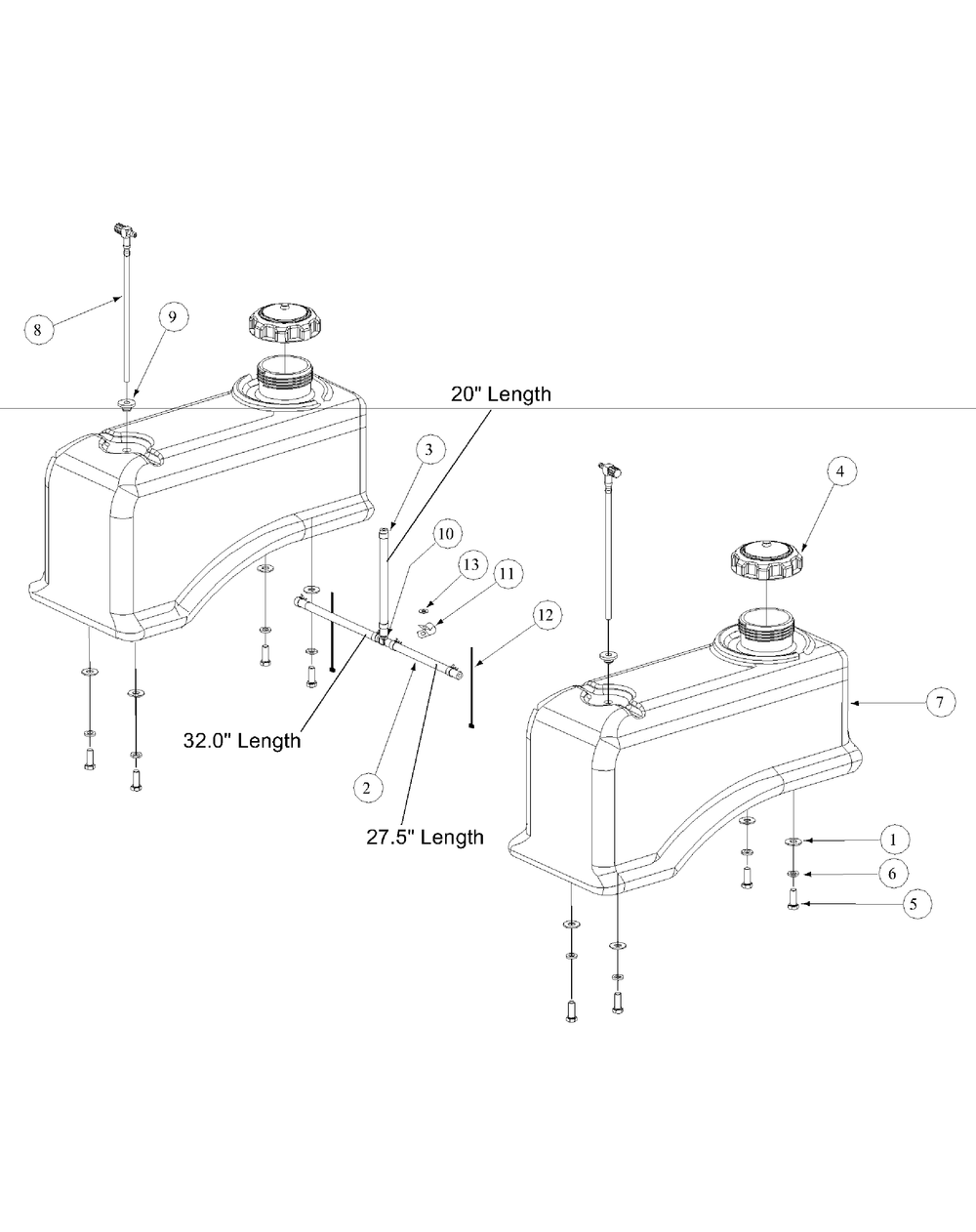 Fuel Tank Assembly Diagram and Parts List for M60-KW (53AB5D8X150-25-HP)(2003) Cub Cadet Lawn Tractor